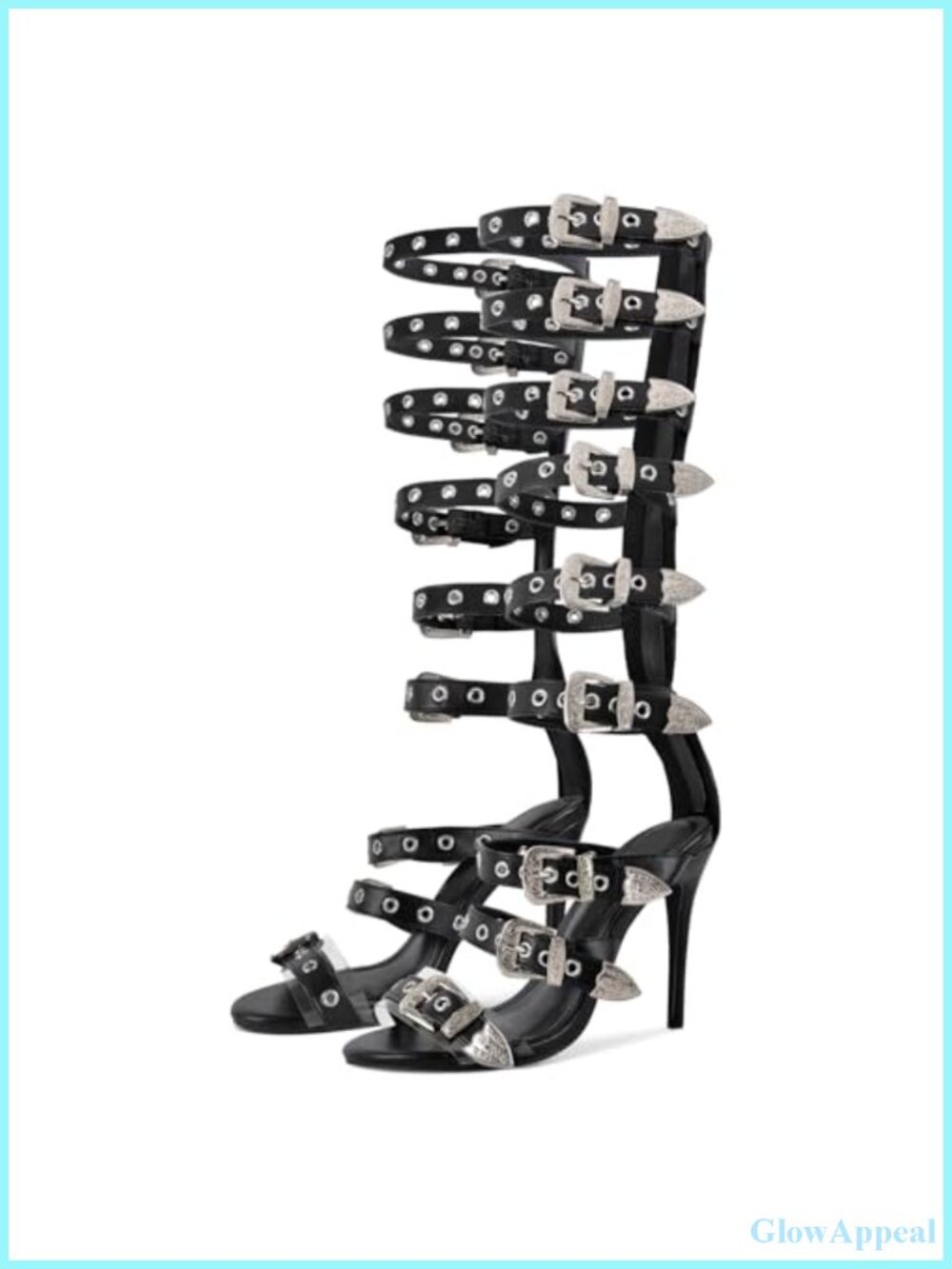 Knee High Gladiator Sandals Back Zip Up Buckle Straps Wrap Heels Women